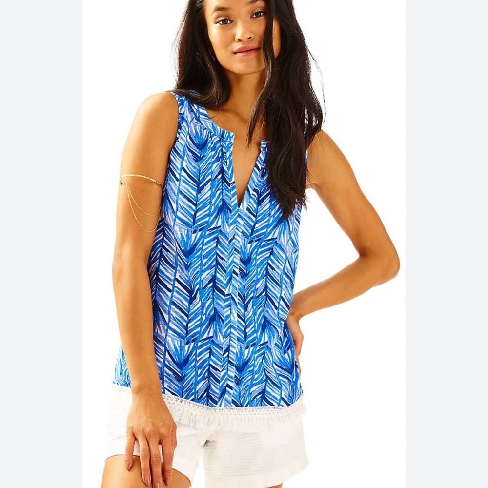 Lilly Pulitzer Kipper Lapis Blue Costa Verde sleeveless chevron like pattern XS